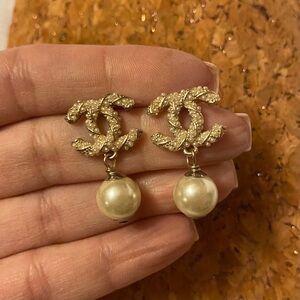 CC Faux Pearl Goldtone Pierced Earrings
